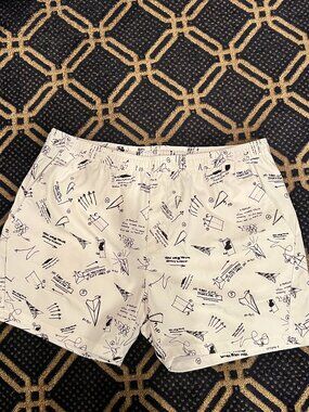 Paper Plane Men’s 2XL White Black Doodle Print Shorts Performance Streetwear